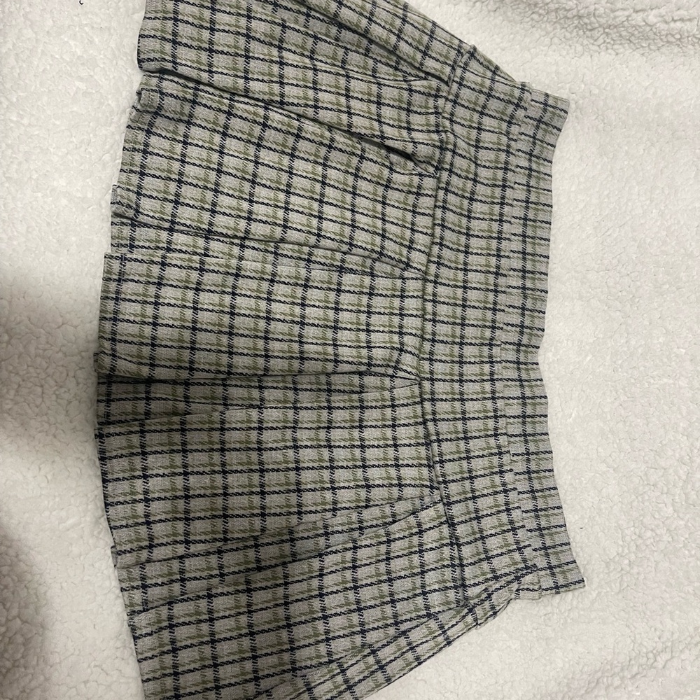 American Eagle Plaid Mini Skirt With Built In Shorts- Black and Green